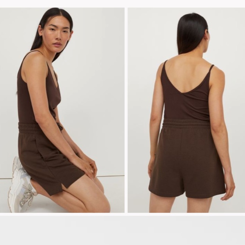 H&M brown ribbed pull up loose shorts Large - Picture 3 of 12